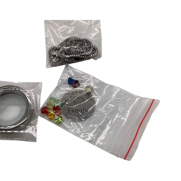 I Love My Family Locket Necklace Chain With Charms Set 21in Sliver Tone - Picture 7 of 10